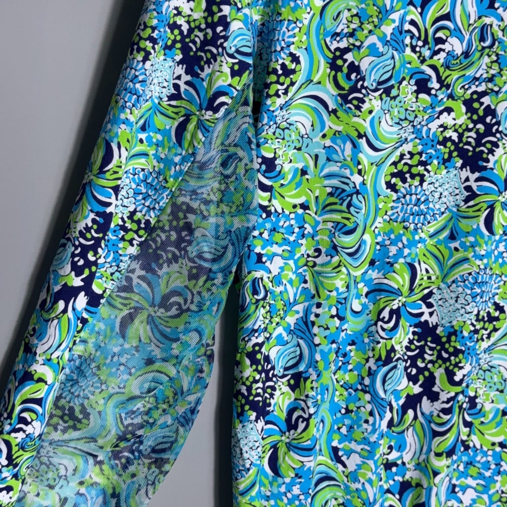 IBKUL Mock Golf Shirt Womens Size Large Floral Long Sleeve 1/4Zip Blue Marissa - Picture 4 of 9